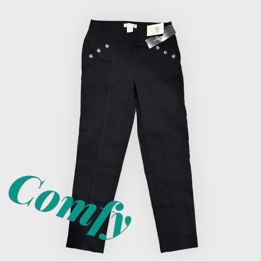 Comfortable Black Slacks/Dress Pants with Decorative Buttons